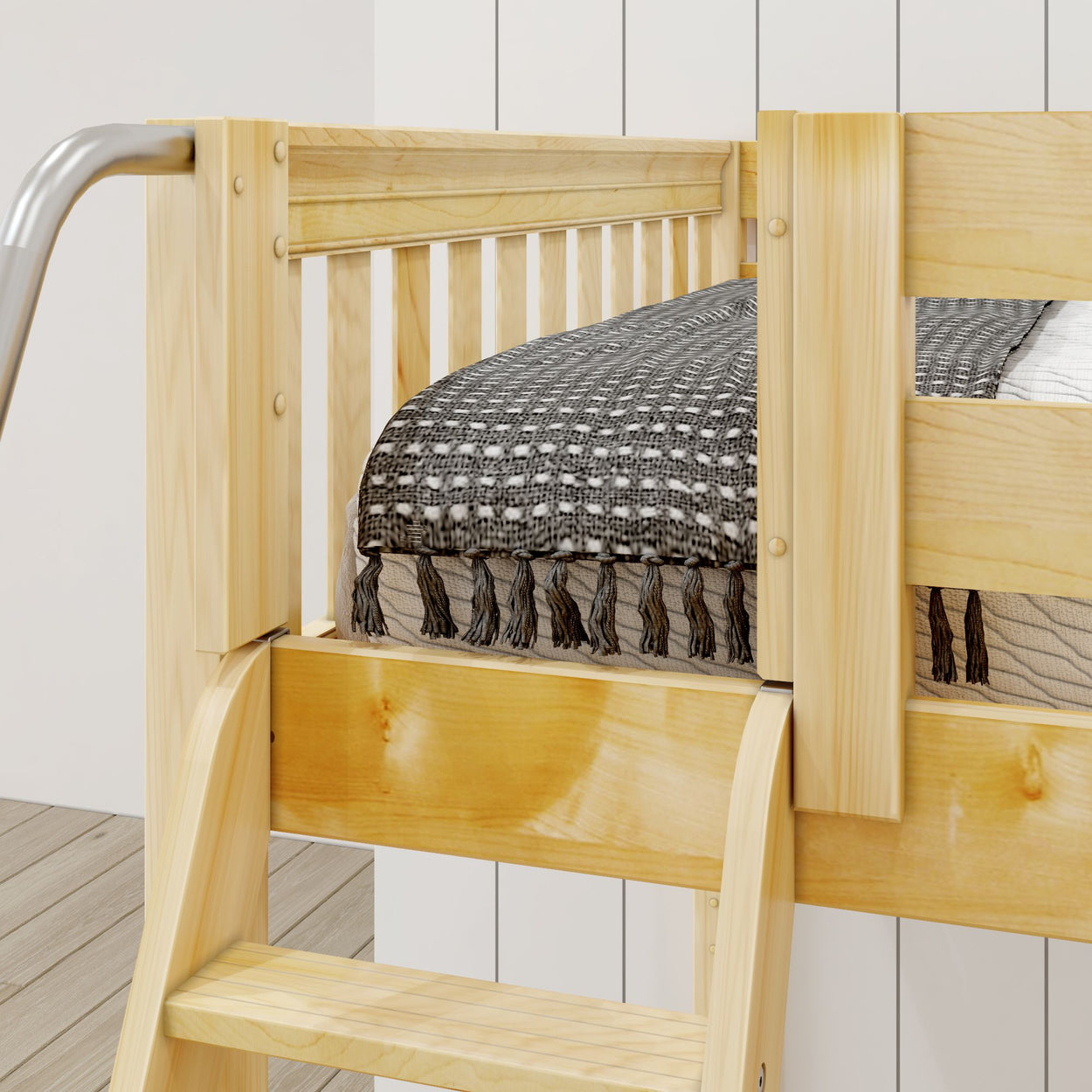 CREST NS : Corner Loft Beds Full + Twin High Corner Loft Bed with Ladder + Stairs - R, Slat, Natural