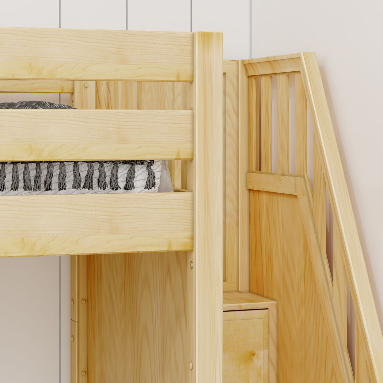 CREST NS : Corner Loft Beds Full + Twin High Corner Loft Bed with Ladder + Stairs - R, Slat, Natural