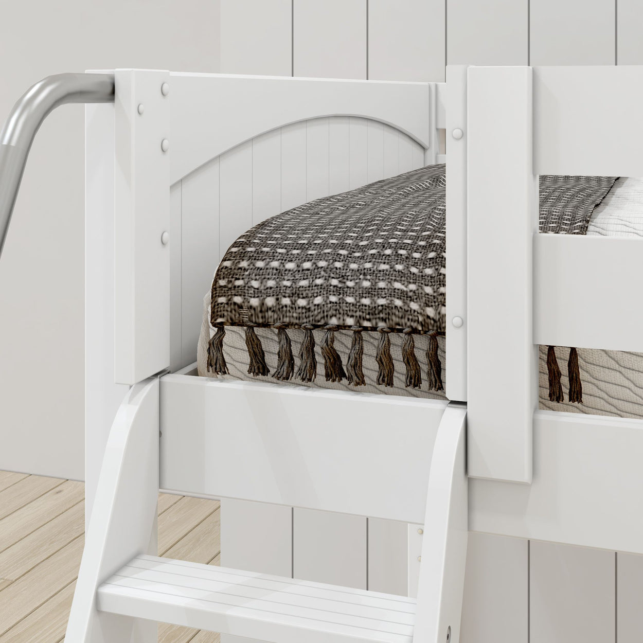 CREST WP : Corner Loft Beds Full + Twin High Corner Loft Bed with Ladder + Stairs - R, Panel, White