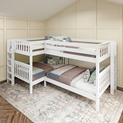 CROSS 1 WS : Multiple Bunk Beds Full + Twin Medium Corner Bunk with Straight Ladders on Ends, Slat, White