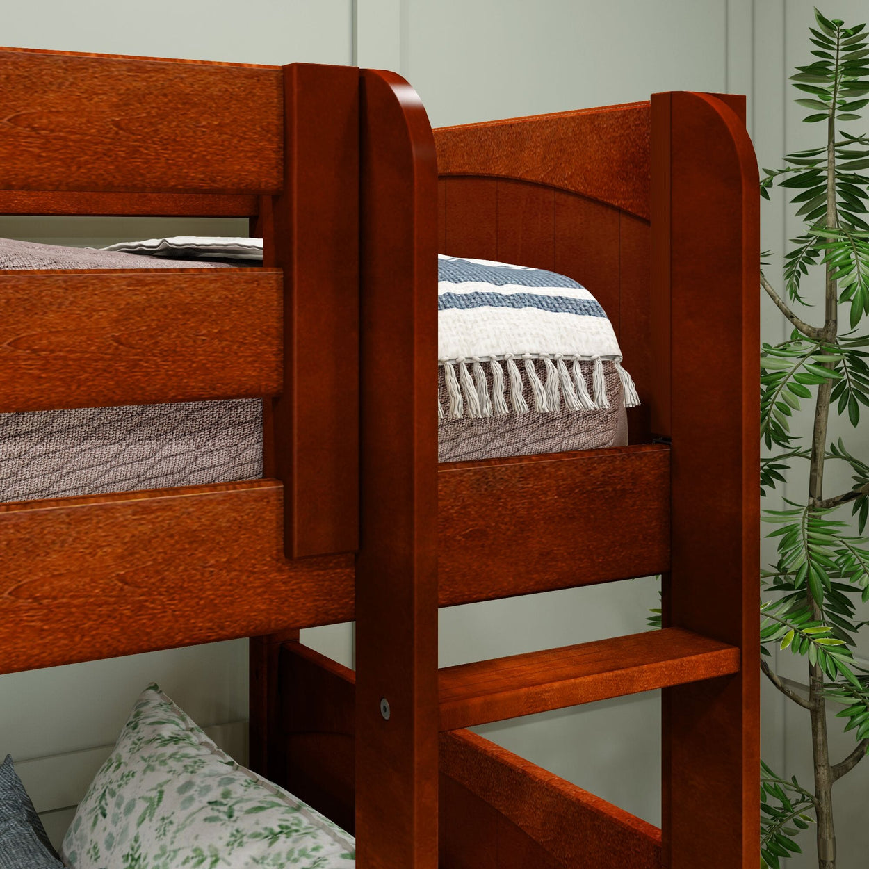 CROSS CP : Multiple Bunk Beds Full + Twin Medium Corner Bunk with Angled and Straight Ladder, Panel, Chestnut