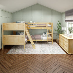 CROSS NP : Multiple Bunk Beds Full + Twin Medium Corner Bunk with Angled and Straight Ladder, Panel, Natural