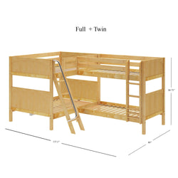 CROSS NP : Multiple Bunk Beds Full + Twin Medium Corner Bunk with Angled and Straight Ladder, Panel, Natural