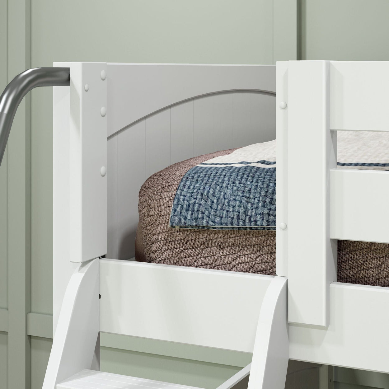 CROSS WP : Multiple Bunk Beds Full + Twin Medium Corner Bunk with Angled and Straight Ladder, Panel, White