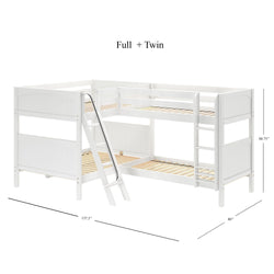 CROSS WP : Multiple Bunk Beds Full + Twin Medium Corner Bunk with Angled and Straight Ladder, Panel, White