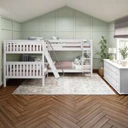 CROSS WS : Multiple Bunk Beds Full + Twin Medium Corner Bunk with Angled and Straight Ladder, Slat, White