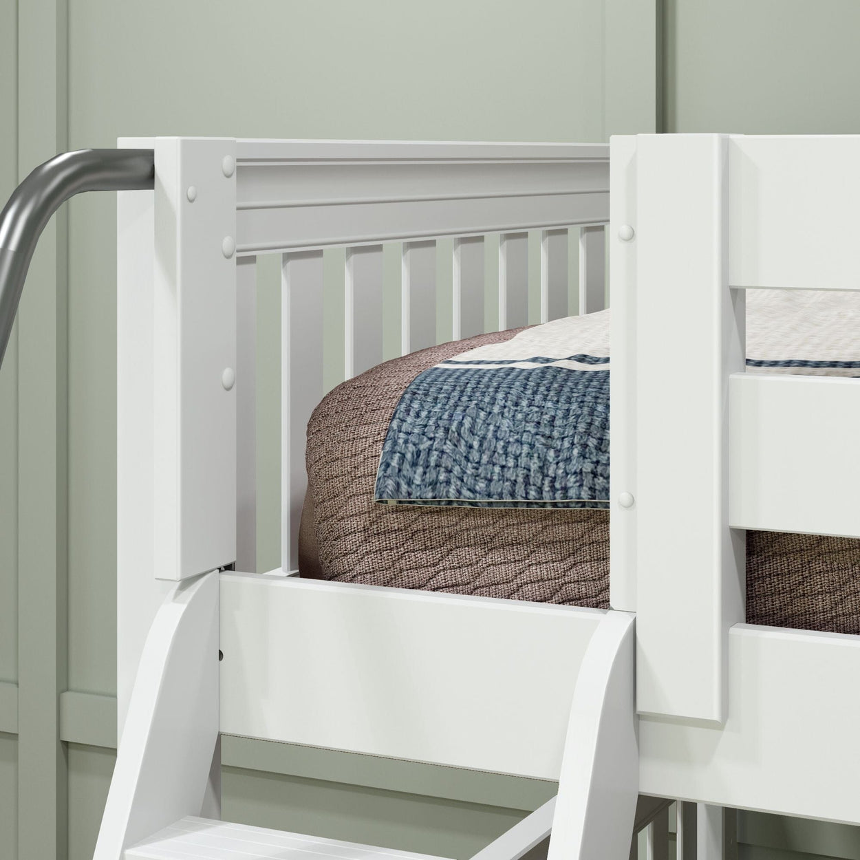 CROSS WS : Multiple Bunk Beds Full + Twin Medium Corner Bunk with Angled and Straight Ladder, Slat, White