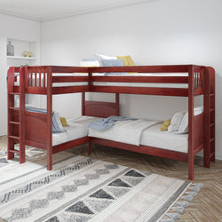 CRUX 1 CP : Multiple Bunk Beds Twin Medium Corner Bunk with Straight Ladders on End, Panel, Chestnut