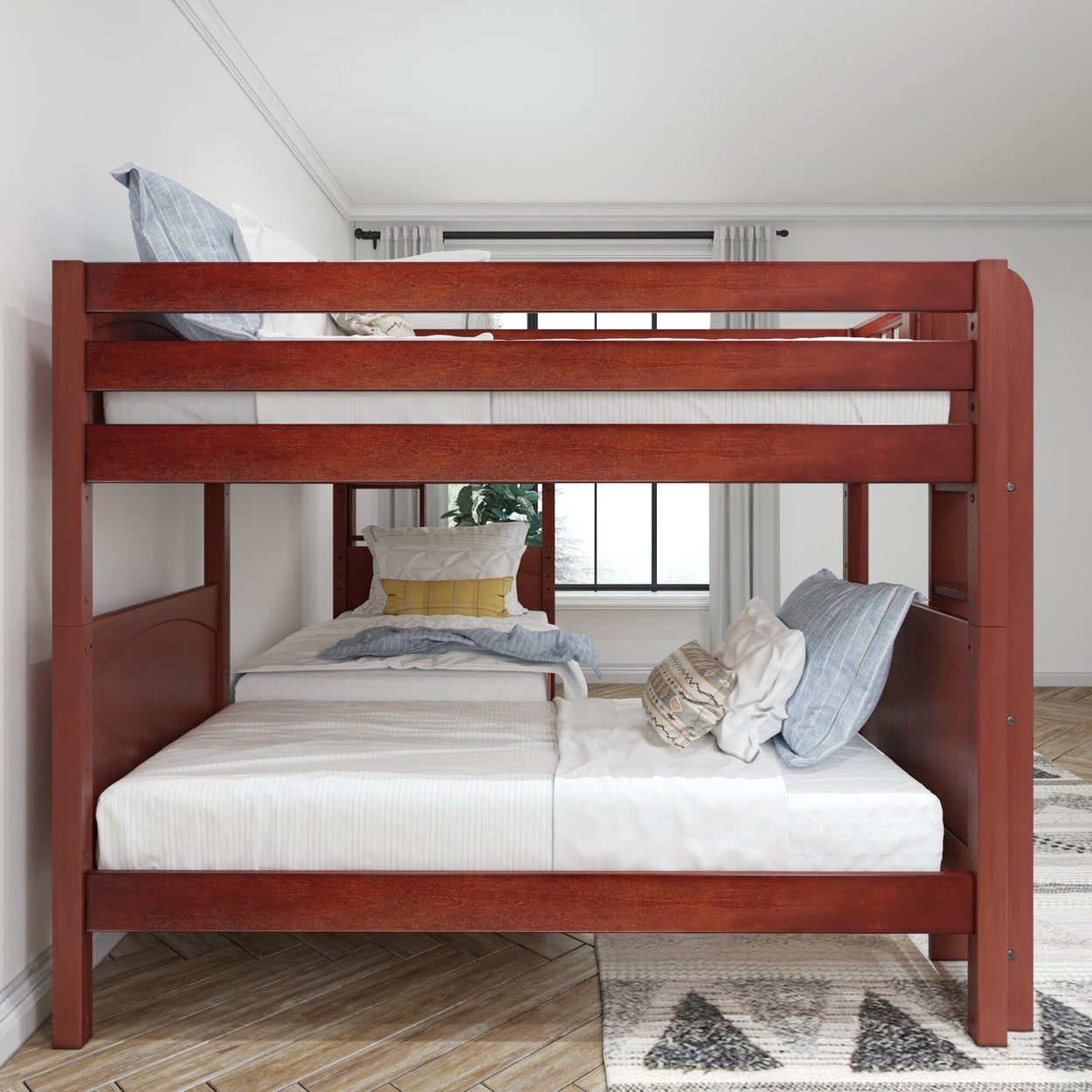 CRUX 1 CP : Multiple Bunk Beds Twin Medium Corner Bunk with Straight Ladders on End, Panel, Chestnut