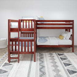 CRUX 1 CS : Multiple Bunk Beds Twin Medium Corner Bunk with Straight Ladders on Ends, Slat, Chestnut