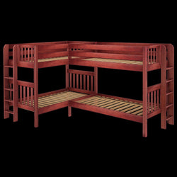 CRUX 1 CS : Quad Corner Bunk Twin Medium Corner Bunk with Straight Ladders on Ends, Slat, Chestnut