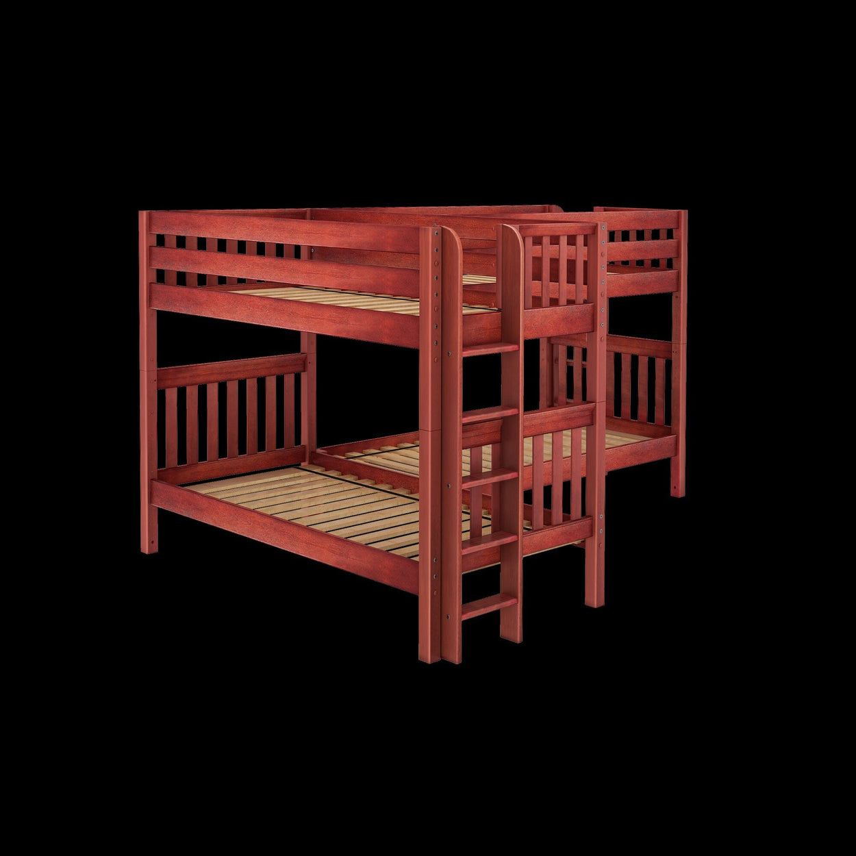 CRUX 1 CS : Quad Corner Bunk Twin Medium Corner Bunk with Straight Ladders on Ends, Slat, Chestnut