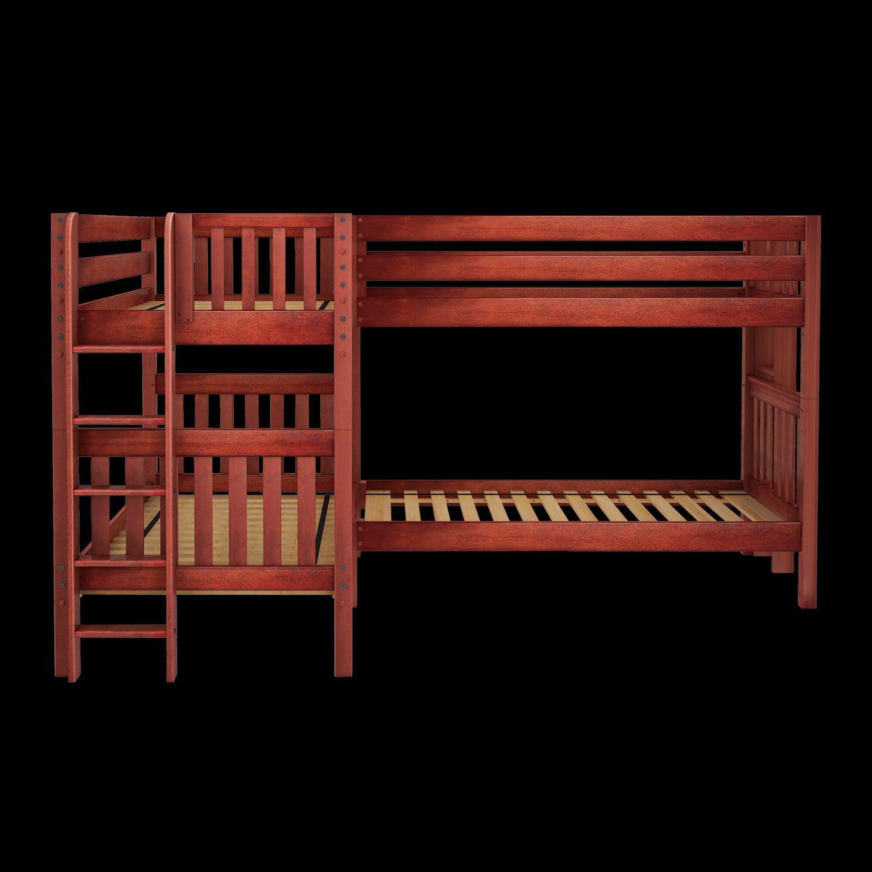 CRUX 1 CS : Quad Corner Bunk Twin Medium Corner Bunk with Straight Ladders on Ends, Slat, Chestnut