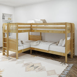 CRUX 1 NP : Multiple Bunk Beds Twin Medium Corner Bunk with Straight Ladders on Ends, Panel, Natural