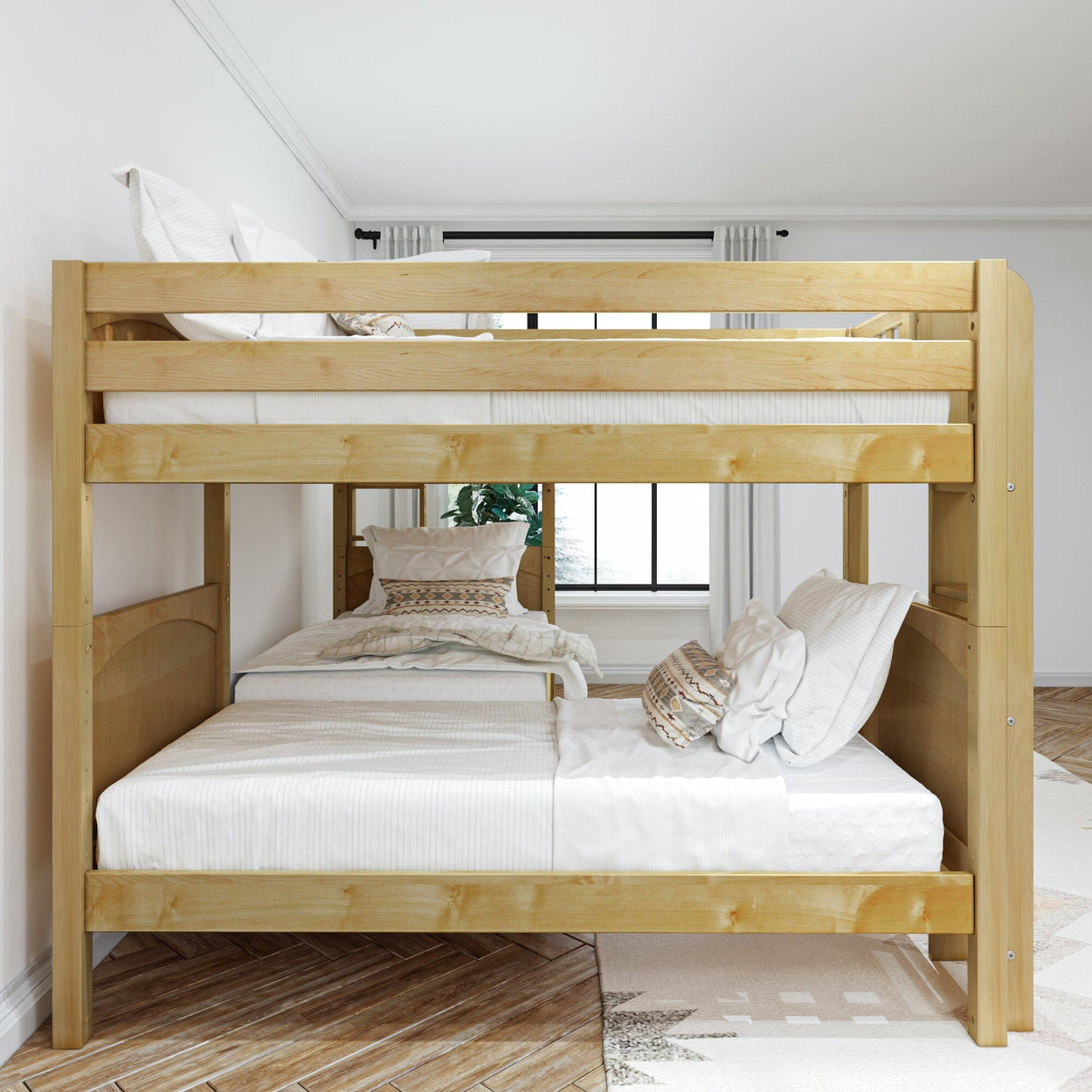 CRUX 1 NP : Multiple Bunk Beds Twin Medium Corner Bunk with Straight Ladders on Ends, Panel, Natural