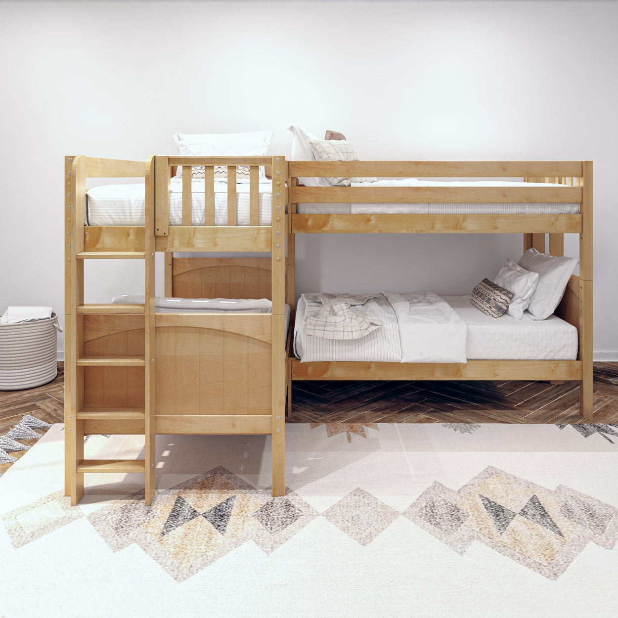 CRUX 1 NP : Multiple Bunk Beds Twin Medium Corner Bunk with Straight Ladders on Ends, Panel, Natural