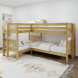 CRUX 1 NS : Multiple Bunk Beds Twin Medium Corner Bunk with Straight Ladders on Ends, Slat, Natural