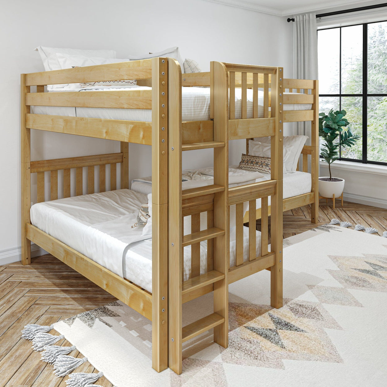 CRUX 1 NS : Quad Corner Bunk Twin Medium Corner Bunk with Straight Ladders on Ends, Slat, Natural