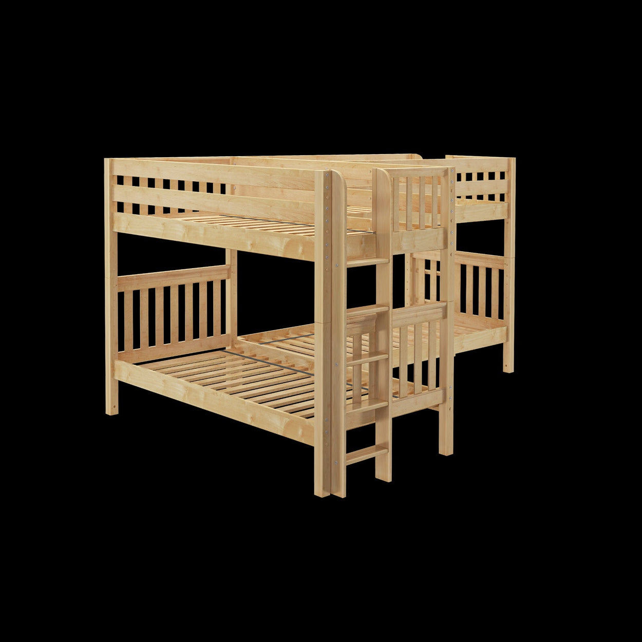 CRUX 1 NS : Quad Corner Bunk Twin Medium Corner Bunk with Straight Ladders on Ends, Slat, Natural