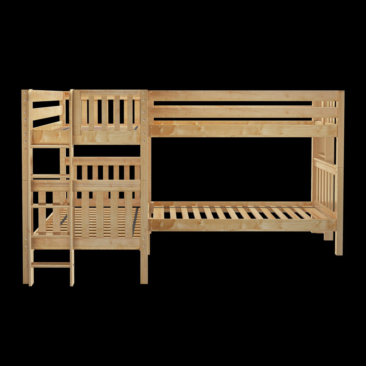 CRUX 1 NS : Quad Corner Bunk Twin Medium Corner Bunk with Straight Ladders on Ends, Slat, Natural