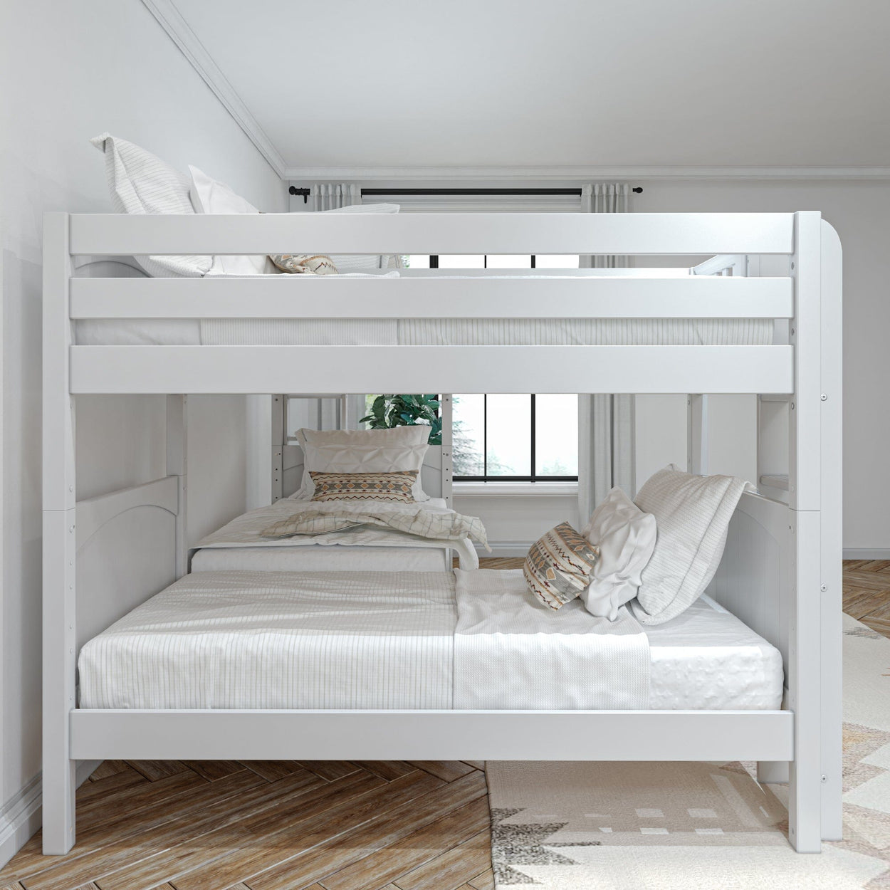 CRUX 1 WP : Multiple Bunk Beds Twin Medium Corner Bunk with Straight Ladders on Ends, Panel, White