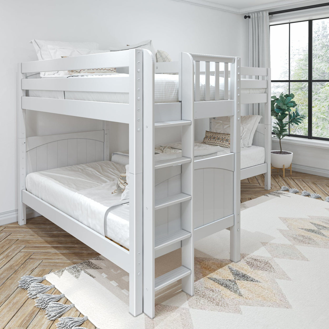 CRUX 1 WP : Multiple Bunk Beds Twin Medium Corner Bunk with Straight Ladders on Ends, Panel, White