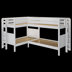 CRUX 1 WP : Multiple Bunk Beds Twin Medium Corner Bunk with Straight Ladders on Ends, Panel, White