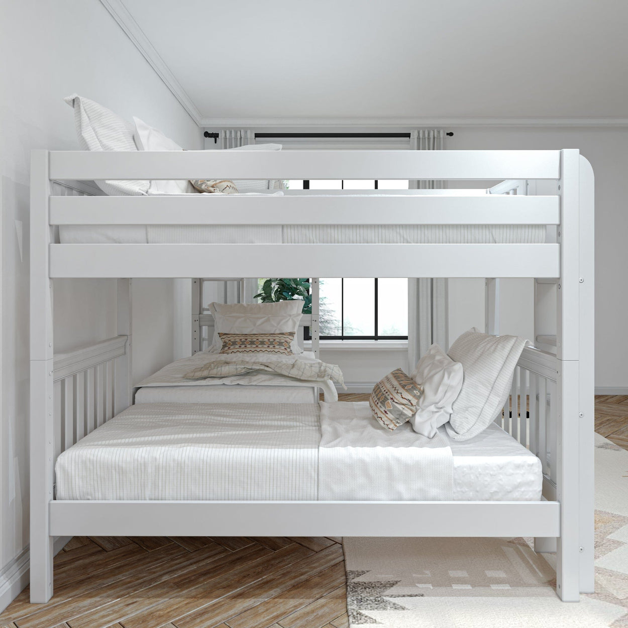 CRUX 1 WS : Multiple Bunk Beds Twin Medium Corner Bunk with Straight Ladders on Ends, Slat, White