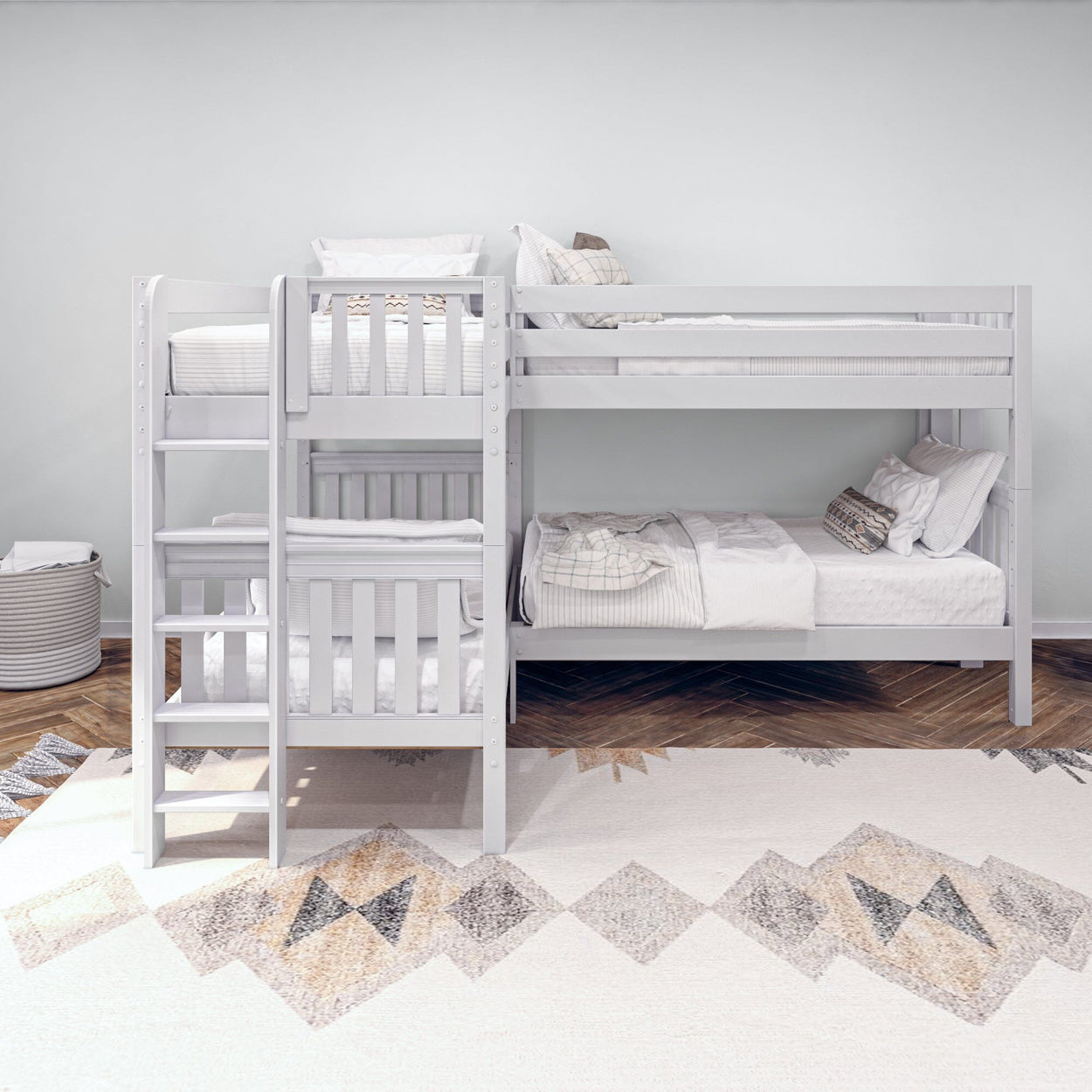 CRUX 1 WS : Quad Corner Bunk Twin Medium Corner Bunk with Straight Ladders on Ends, Slat, White