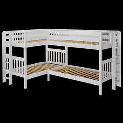 CRUX 1 WS : Multiple Bunk Beds Twin Medium Corner Bunk with Straight Ladders on Ends, Slat, White