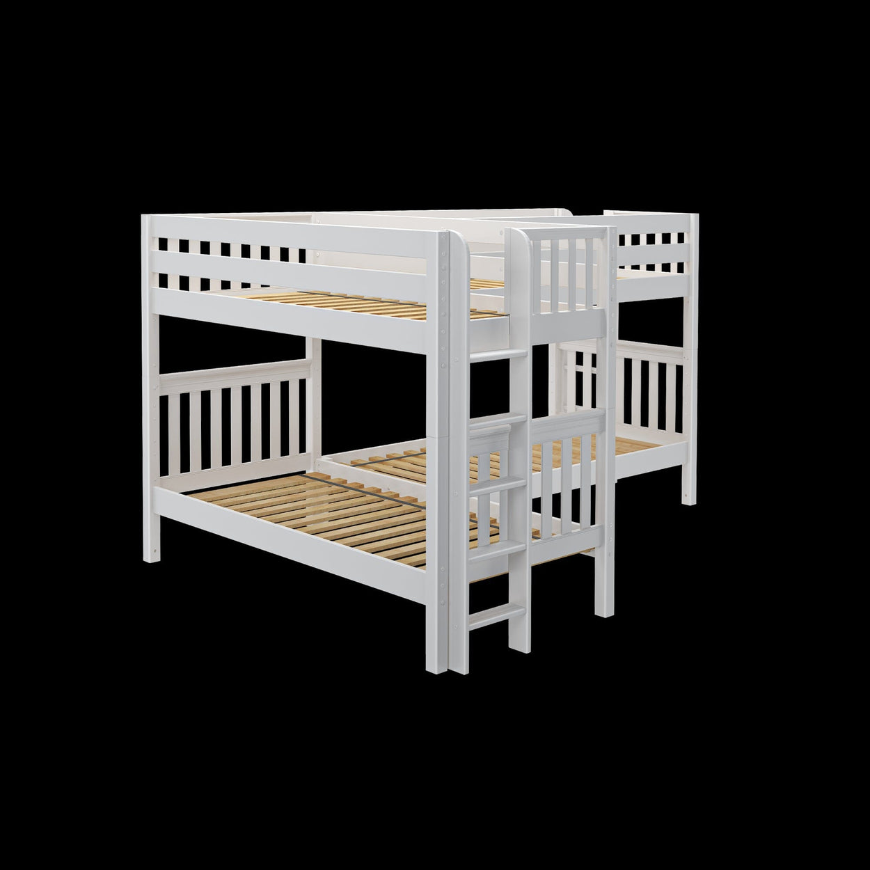 CRUX 1 WS : Quad Corner Bunk Twin Medium Corner Bunk with Straight Ladders on Ends, Slat, White