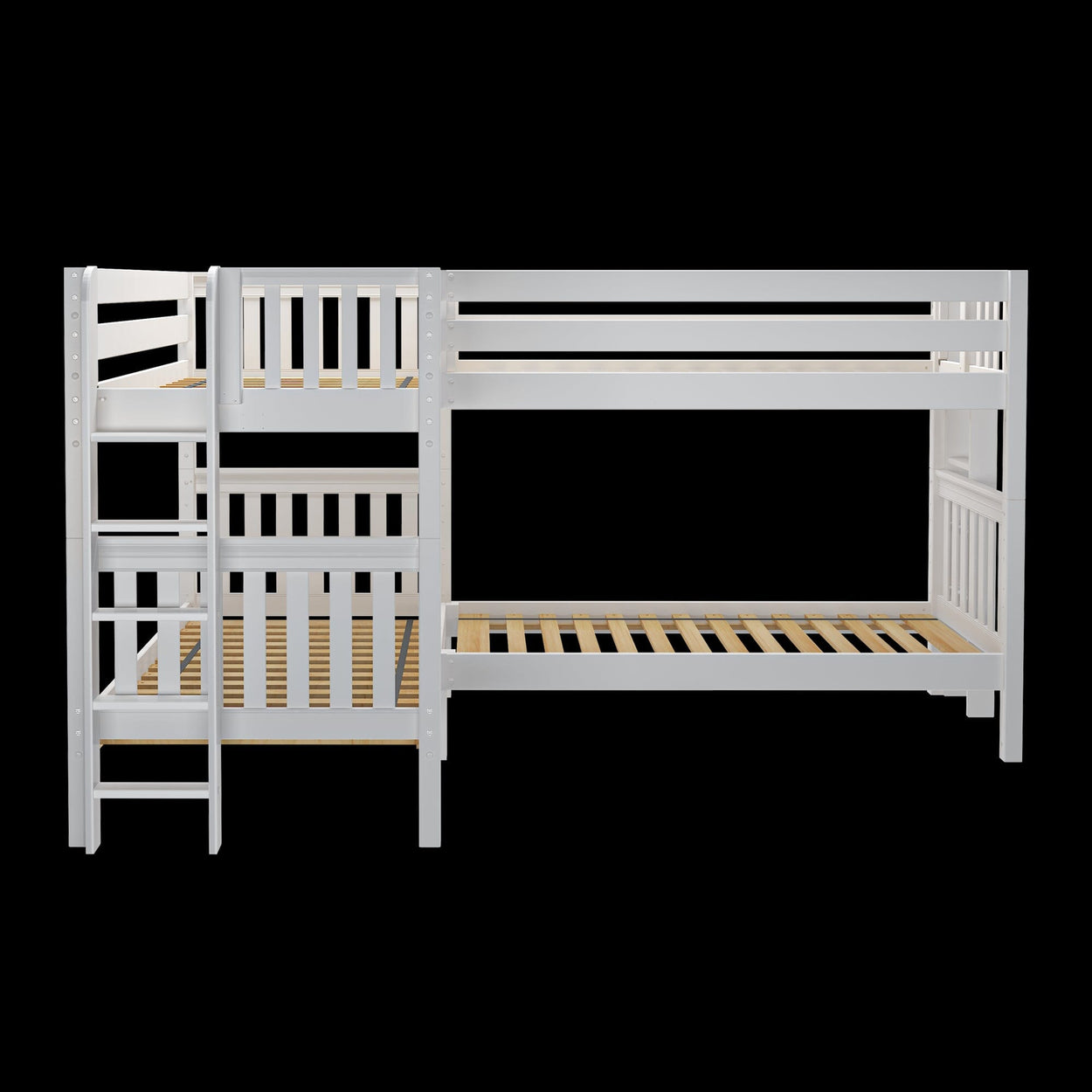 CRUX 1 WS : Quad Corner Bunk Twin Medium Corner Bunk with Straight Ladders on Ends, Slat, White