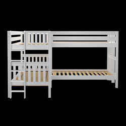 CRUX 1 WS : Multiple Bunk Beds Twin Medium Corner Bunk with Straight Ladders on Ends, Slat, White