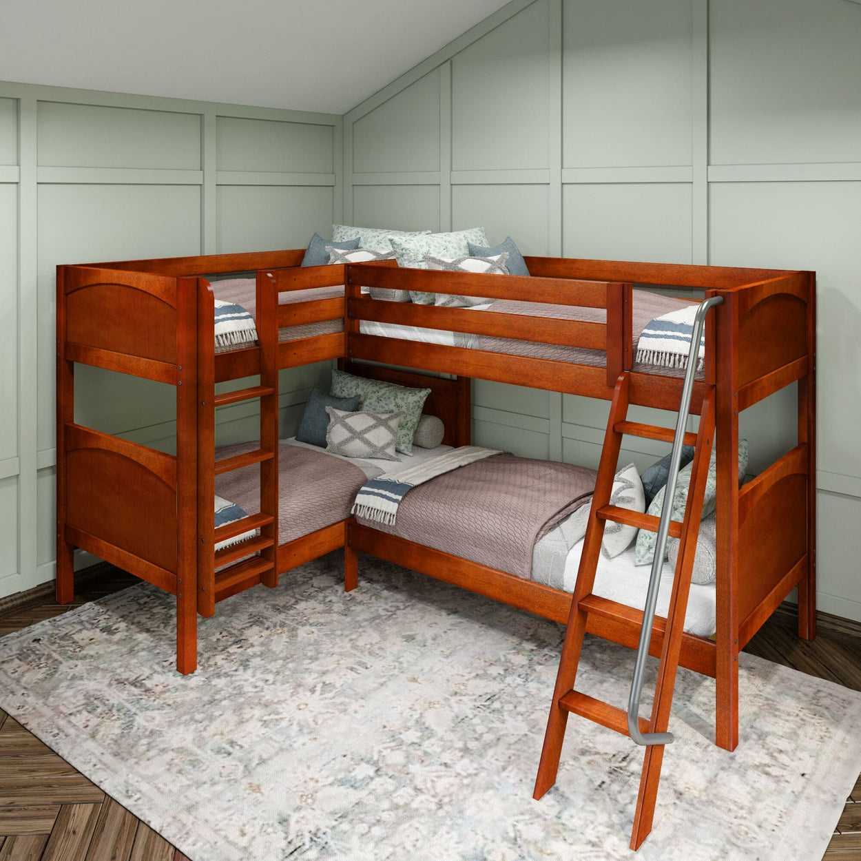 CRUX CP : Multiple Bunk Beds Twin Medium Corner Bunk Bed, Panel, Chestnut