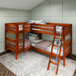 CRUX CS : Multiple Bunk Beds Twin Medium Corner Bunk Bed, Slat, Chestnut