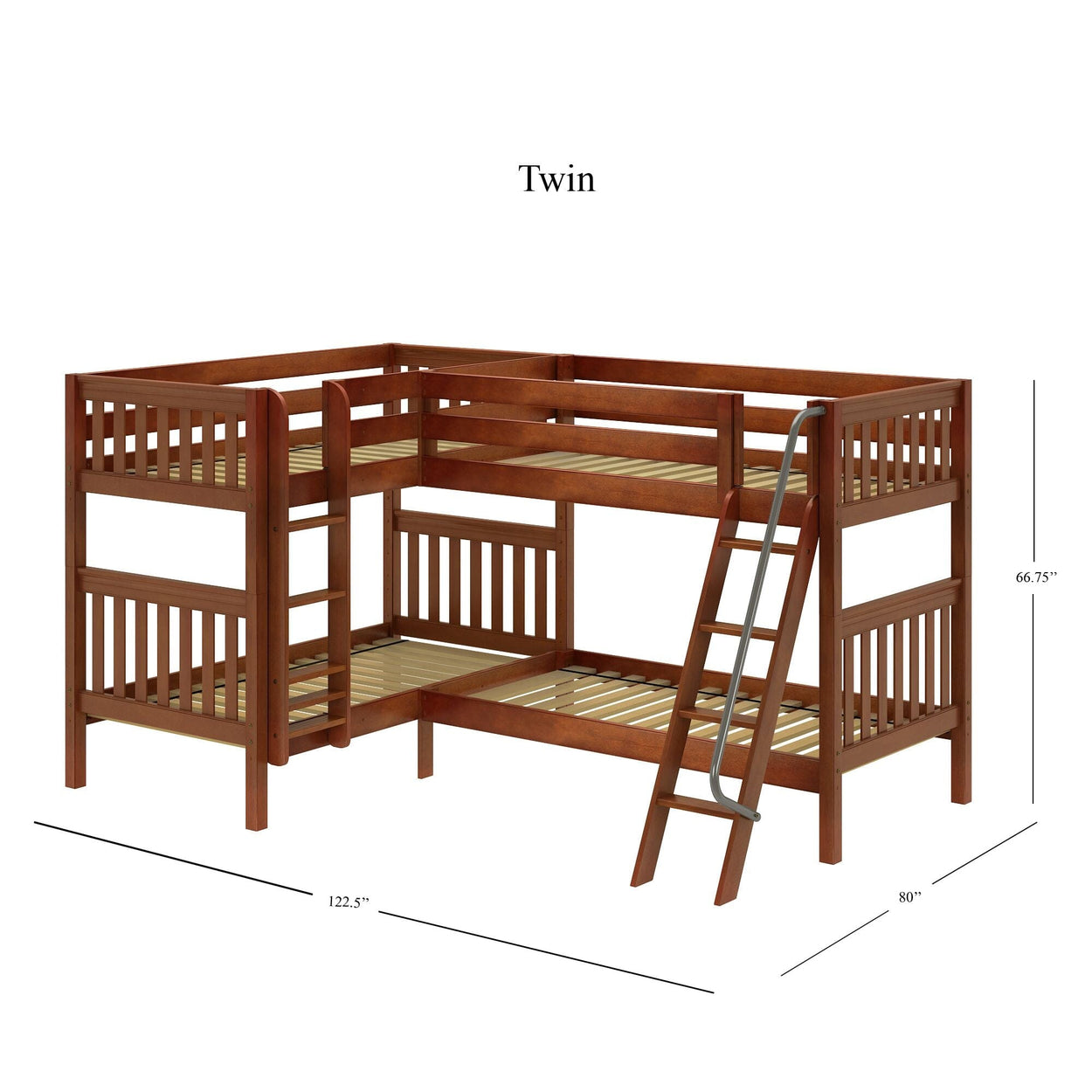 CRUX CS : Multiple Bunk Beds Twin Medium Corner Bunk Bed, Slat, Chestnut