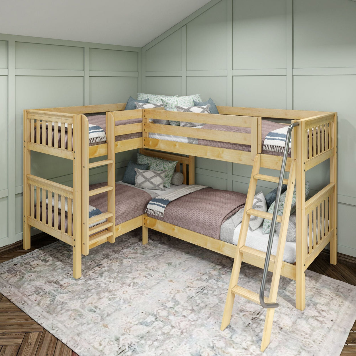 CRUX NS : Multiple Bunk Beds Twin Medium Corner Bunk Bed, Slat, Natural