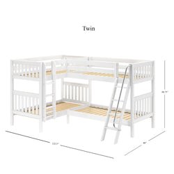 CRUX WS : Multiple Bunk Beds Twin Medium Corner Bunk Bed, Slat, White