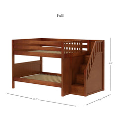 DAPPER CP : Classic Bunk Beds Full Low Bunk Bed with Stairs, Panel, Chestnut