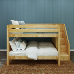 DAPPER NP : Classic Bunk Beds Full Low Bunk Bed with Stairs, Panel, Natural