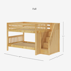 DAPPER NS : Classic Bunk Beds Full Low Bunk Bed with Stairs, Slat, Natural