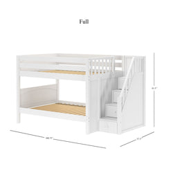 DAPPER WP : Staircase Bunk Beds Full Low Bunk Bed with Stairs, Panel, White