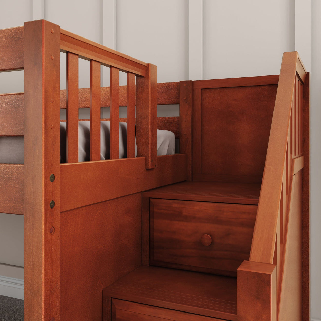 DELICIOUS CP : Play Loft Beds Twin Low Loft Bed with Stairs + Slide, Panel, Chestnut