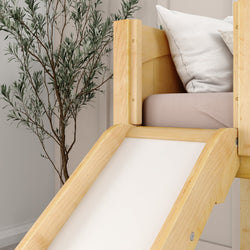 DELICIOUS NP : Loft Bed Twin Low Loft Bed with Stairs + Slide, Panel, Natural