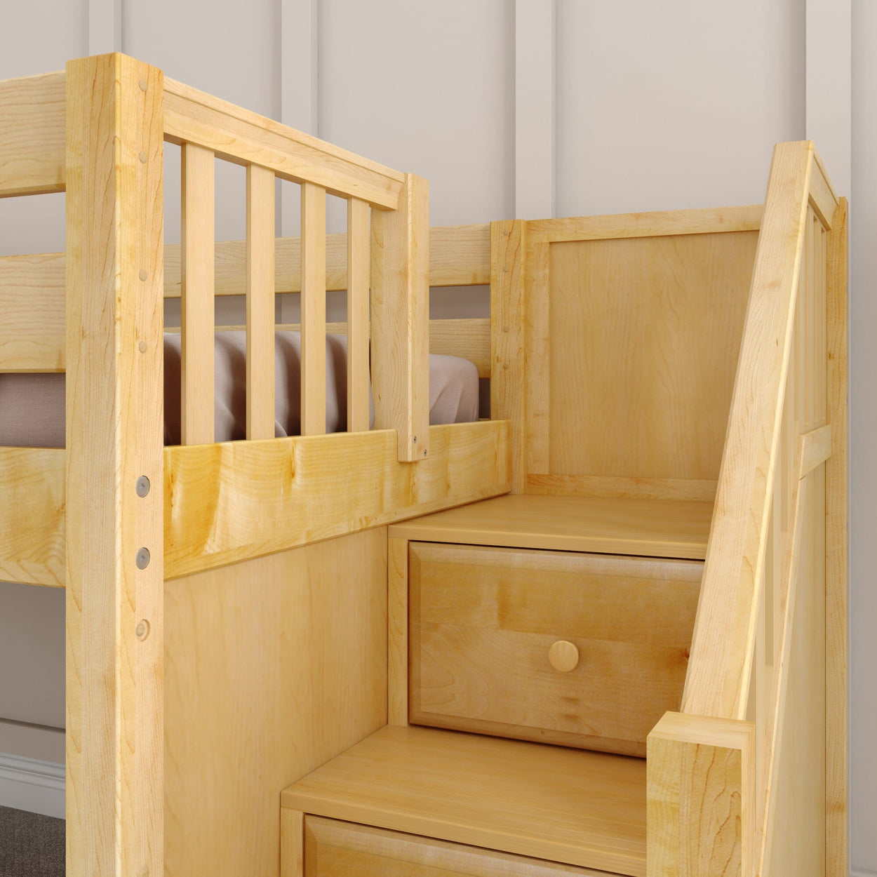 DELICIOUS NP : Loft Bed Twin Low Loft Bed with Stairs + Slide, Panel, Natural