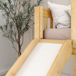 DELICIOUS NS : Loft Bed Twin Low Loft Bed with Stairs + Slide, Slat, Natural