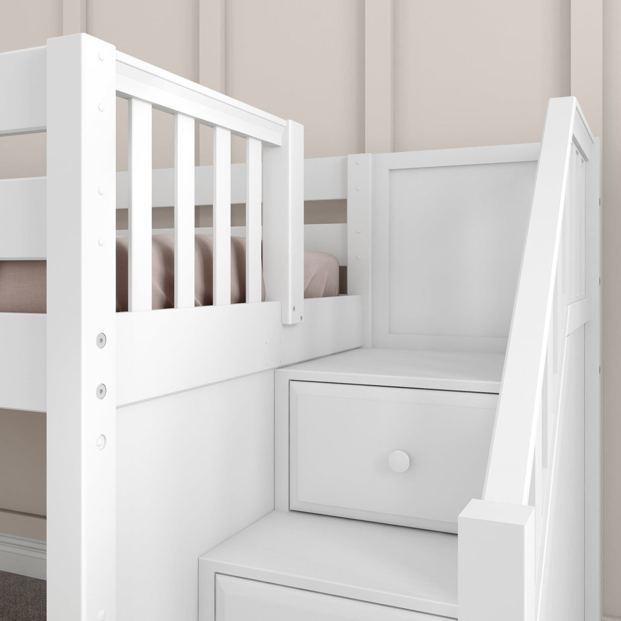 DELICIOUS WP : Play Loft Beds Twin Low Loft Bed with Stairs + Slide, Panel, White