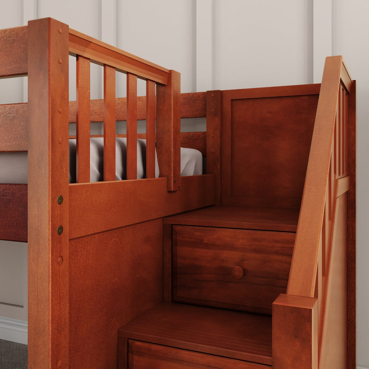 DELICIOUS XL CP : Play Loft Beds Twin XL Low Loft Bed with Stairs + Slide, Panel, Chestnut