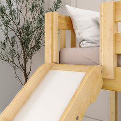 DELICIOUS XL NS : Play Loft Beds Twin XL Low Loft Bed with Stairs + Slide, Slat, Natural