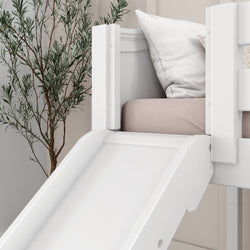 DELICIOUS XL WC : Play Loft Beds Twin XL Low Loft Bed with Stairs + Slide, Curved, White